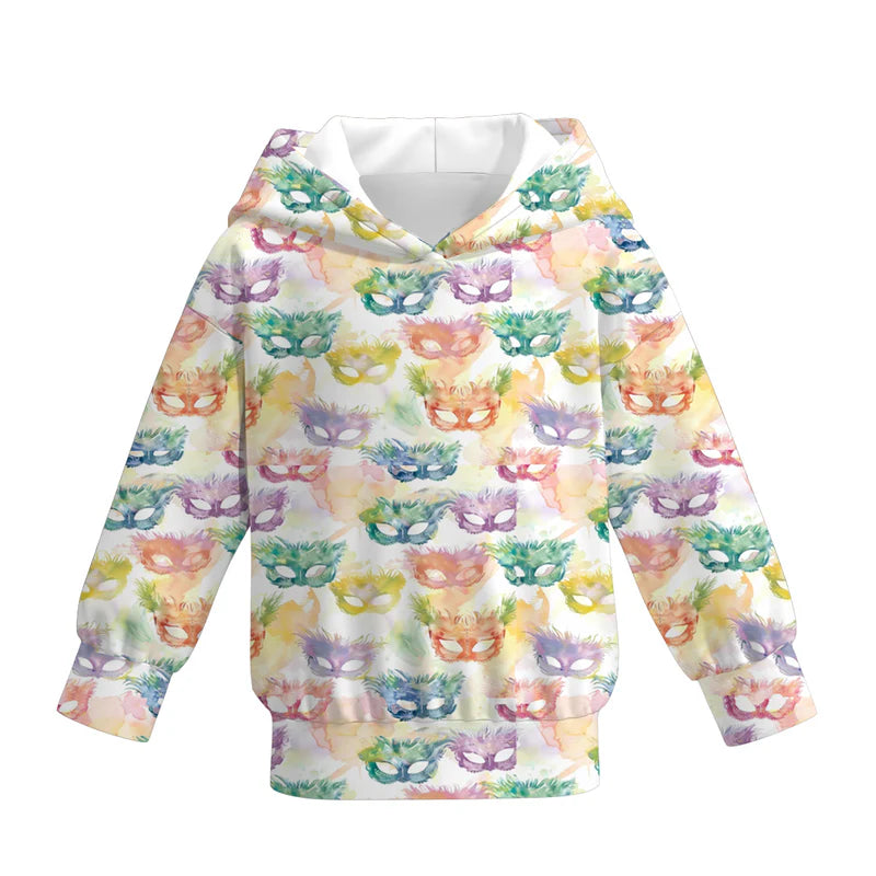 2026 Mardi Gras Print Fashion Milk Silk Hoodies For Girls