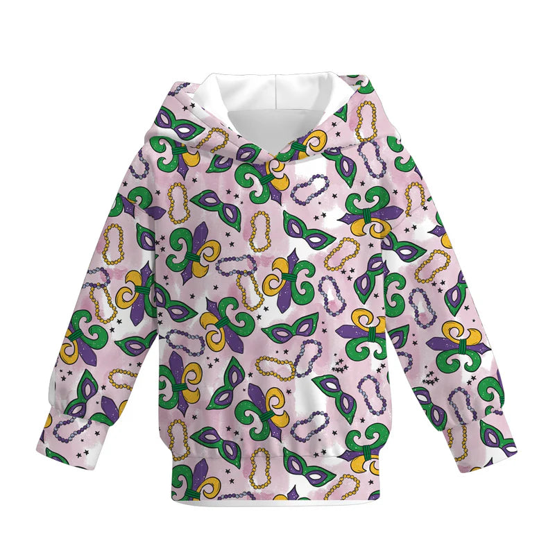 2026 Mardi Gras Print Fashion Milk Silk Hoodies For Girls