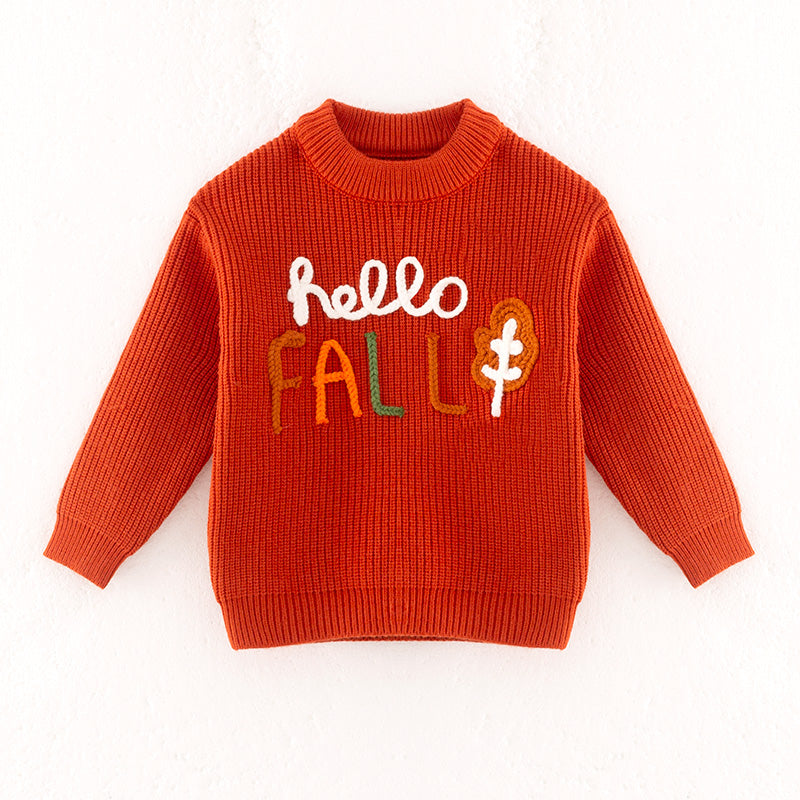 Girls Autumn HELLO FALL Embroidery Long Sleeves Sweater