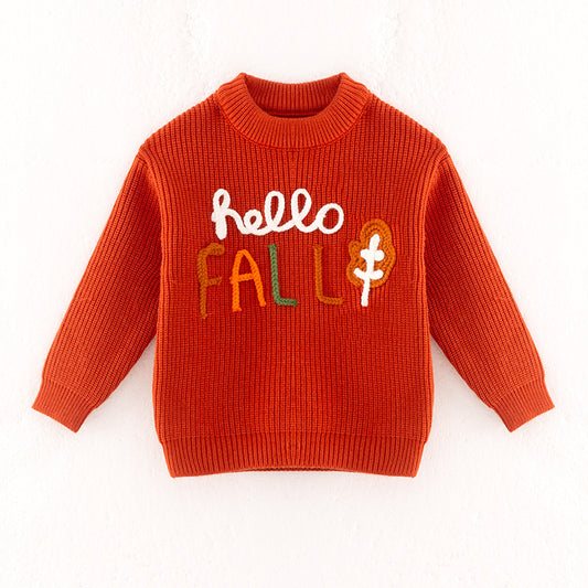 Girls Autumn HELLO FALL Embroidery Long Sleeves Sweater