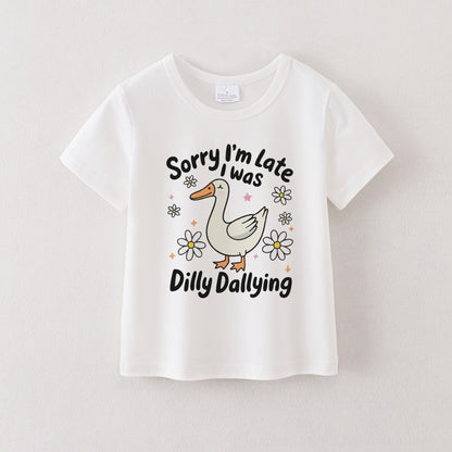 Multi-Colors Girls Summer Goose Print White Cotton T-shirt