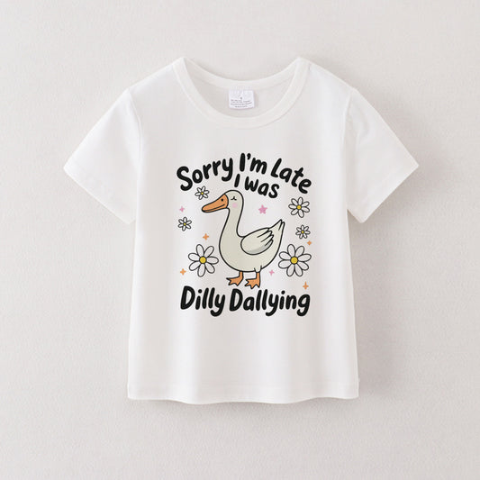 Multi-Colors Girls Summer Goose Print White Cotton T-shirt