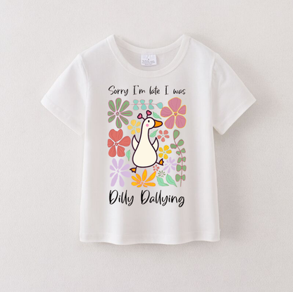 Girls Summer Silly Goose Cartoon Print Cotton T-Shirt