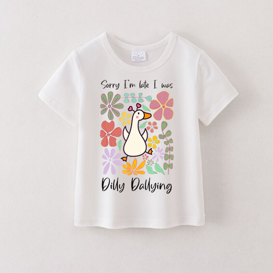 Girls Summer Silly Goose Cartoon Print Cotton T-Shirt
