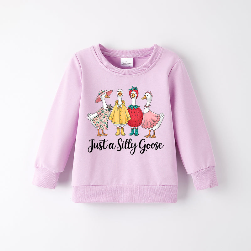 Girls Summer "Just A Silly Goose" Print Lavender Cotton Sweatshirt