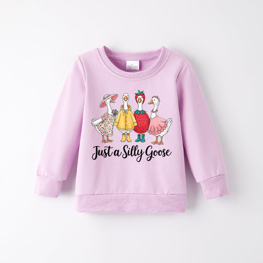 Girls Summer "Just A Silly Goose" Print Lavender Cotton Sweatshirt