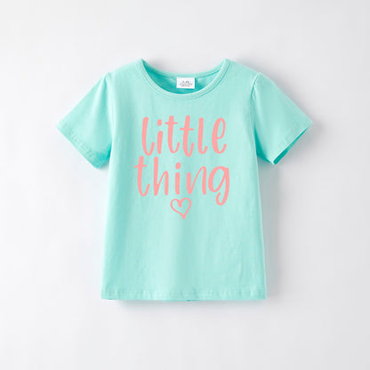Mother's Day Girls Mommy And Me Blue Print Cotton T-Shirt