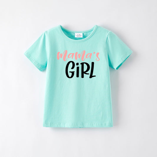 Mother's Day Girls Mommy And Me Blue Print Cotton T-Shirt
