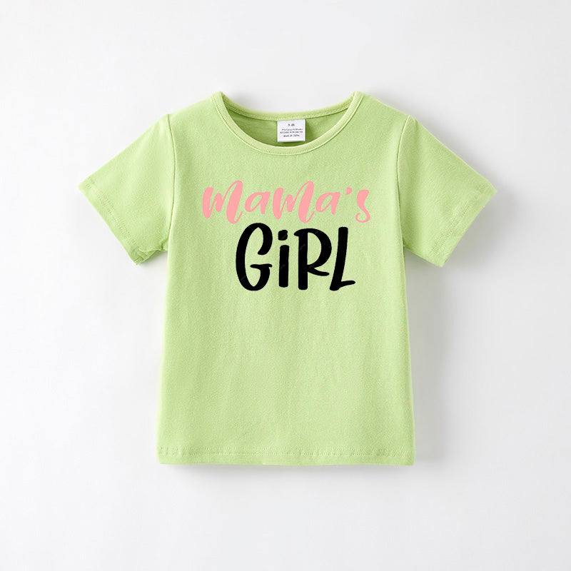 Girls Mother's Day Print Blue Green Cotton T-Shirt