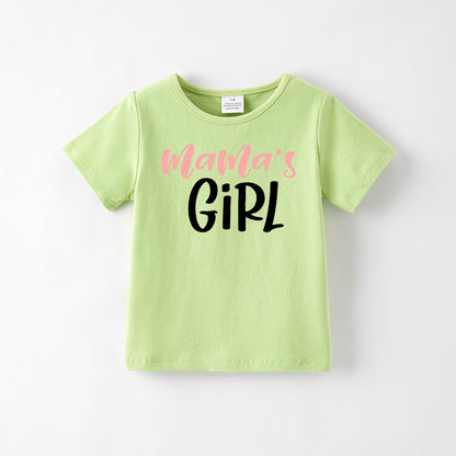 Girls Mother's Day Print Blue Green Cotton T-Shirt