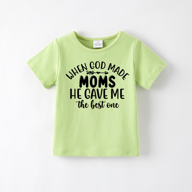 Girls Mother's Day Print Blue Green Cotton T-Shirt