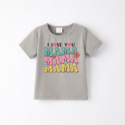 Mother's Day Girls Mommy And Me Grey Print Cotton T-Shirt
