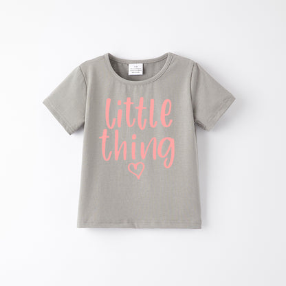 Mother's Day Girls Mommy And Me Grey Print Cotton T-Shirt