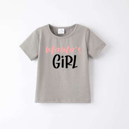 Mother's Day Girls Mommy And Me Grey Print Cotton T-Shirt