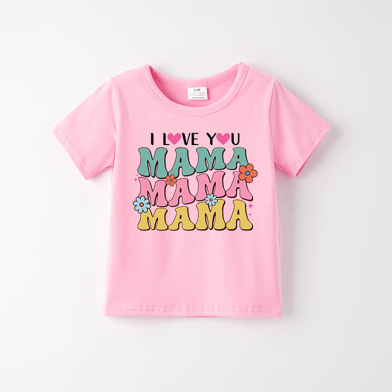 Mother's Day Girls Mommy And Me Pink Print Cotton T-Shirt