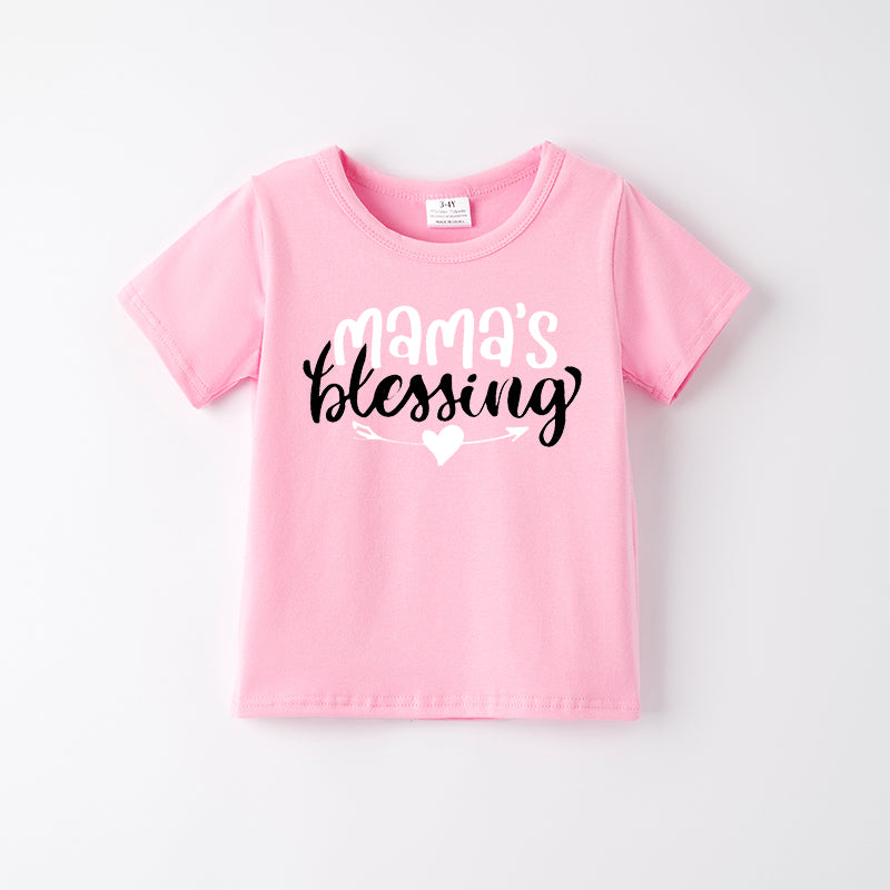 Mother's Day Girls Mommy And Me Pink Print Cotton T-Shirt