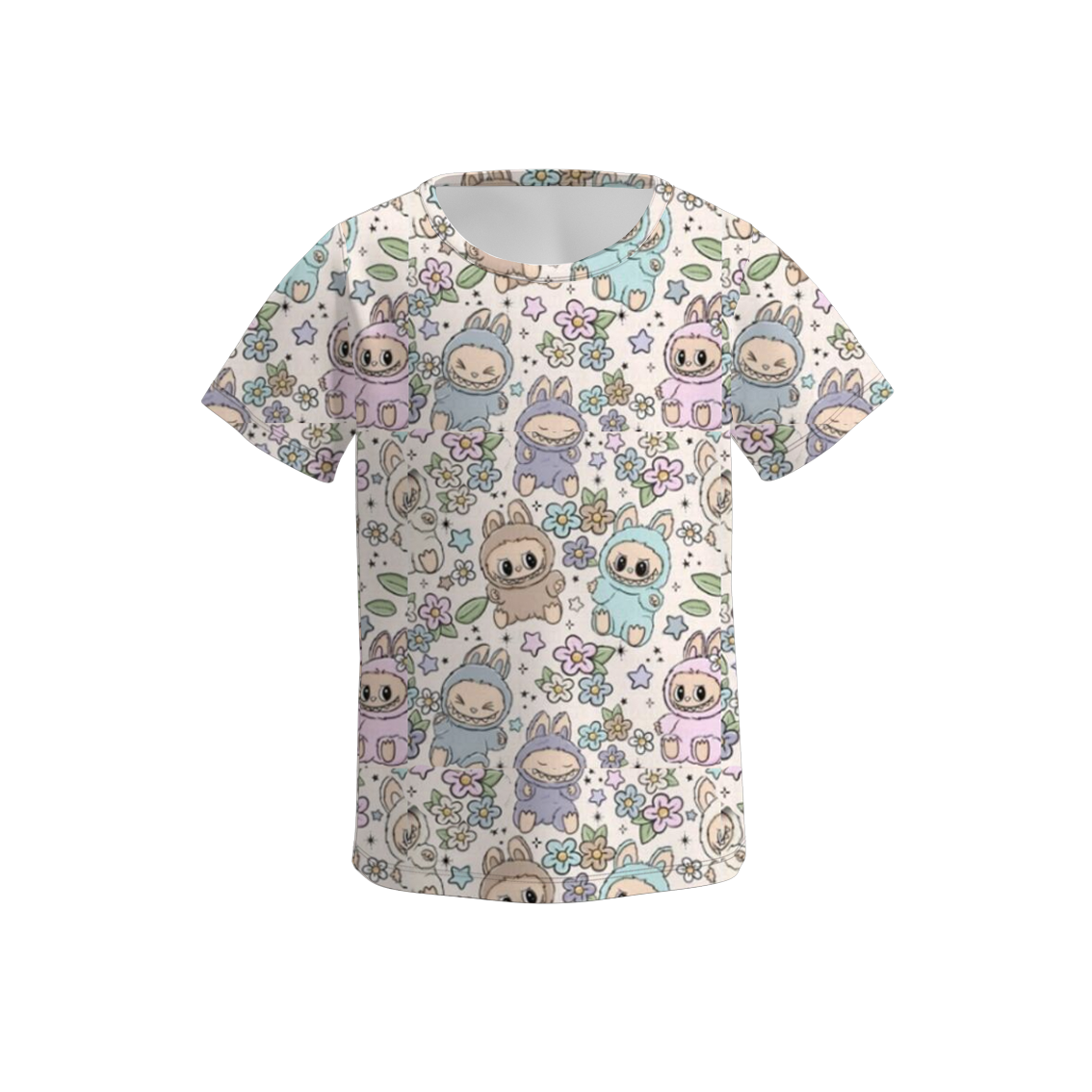 Girls Summer Hot Seller Cartoon Flower Print Short Sleeves Top