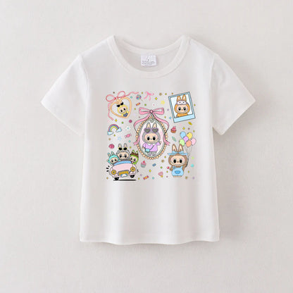 Girls Summer LABUBU Cartoon Print Cotton T-Shirt