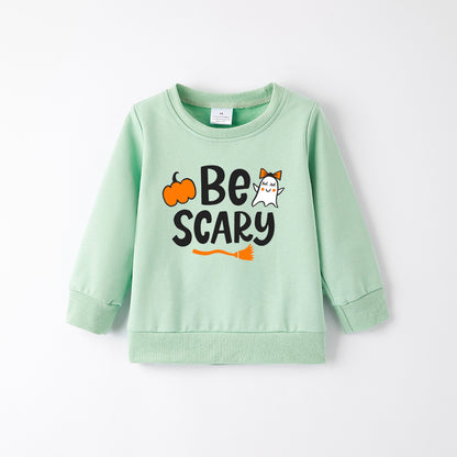 Girls Halloween "Be Scary" Cotton Sweatshirt – Cute Pumpkin & Ghost Print