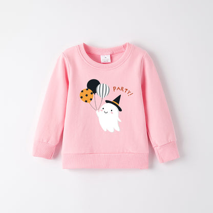 Girls Halloween Cotton Sweatshirt – Cute Ghost & Balloon Print