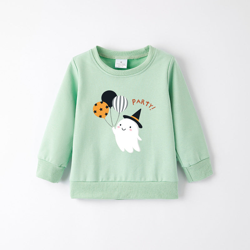 Girls Halloween Cotton Sweatshirt – Cute Ghost & Balloon Print