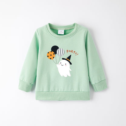 Girls Halloween Cotton Sweatshirt – Cute Ghost & Balloon Print
