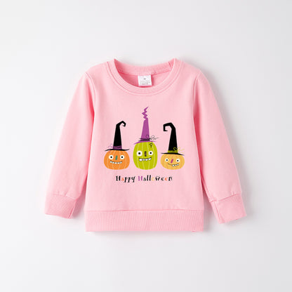 Girls  Happy Halloween Sweatshirt – Cute Pumpkin & Witch Print