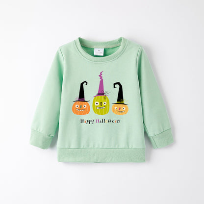 Girls  Happy Halloween Sweatshirt – Cute Pumpkin & Witch Print