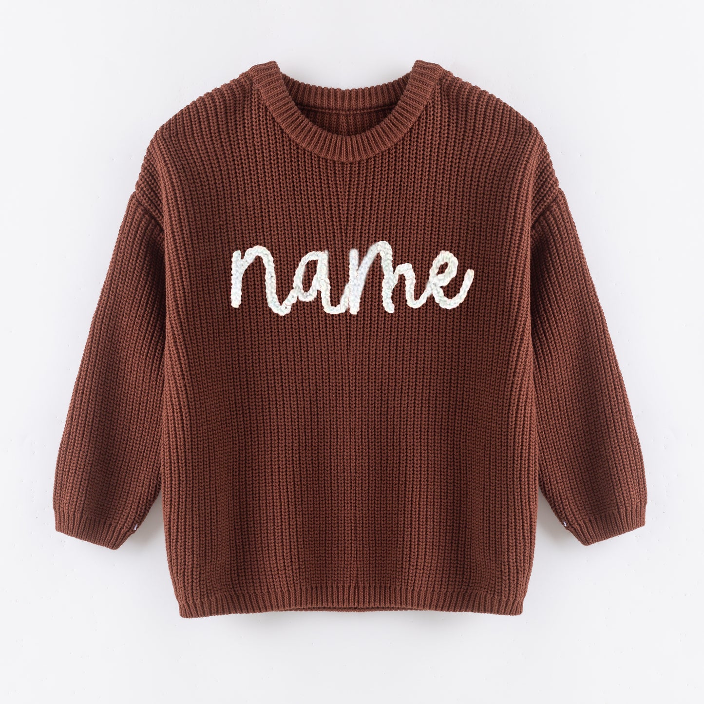 Cozy Oversize Custom Name Embroidered Brown Sweaters – Festive & Fun for Winter