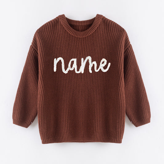 Cozy Oversize Custom Name Embroidered Brown Sweaters – Festive & Fun for Winter
