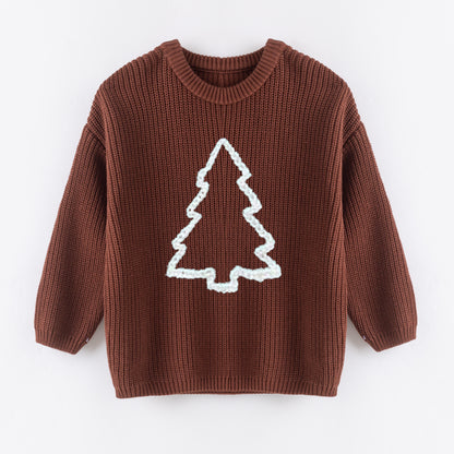 Cozy Oversize Christmas Embroidered Brown Sweaters – Festive & Fun for Winter