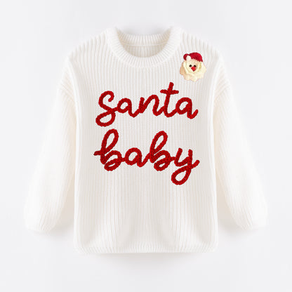 New Oversize Christmas Embroidered White Sweaters for Kids – Cozy & Festive