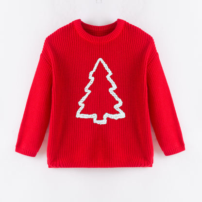 New Oversize Christmas Embroidered Red Sweaters for Kids – Cozy & Festive