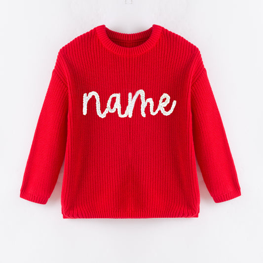 Cozy Oversize Custom Name Embroidered Red Sweaters – Festive & Fun for Winter