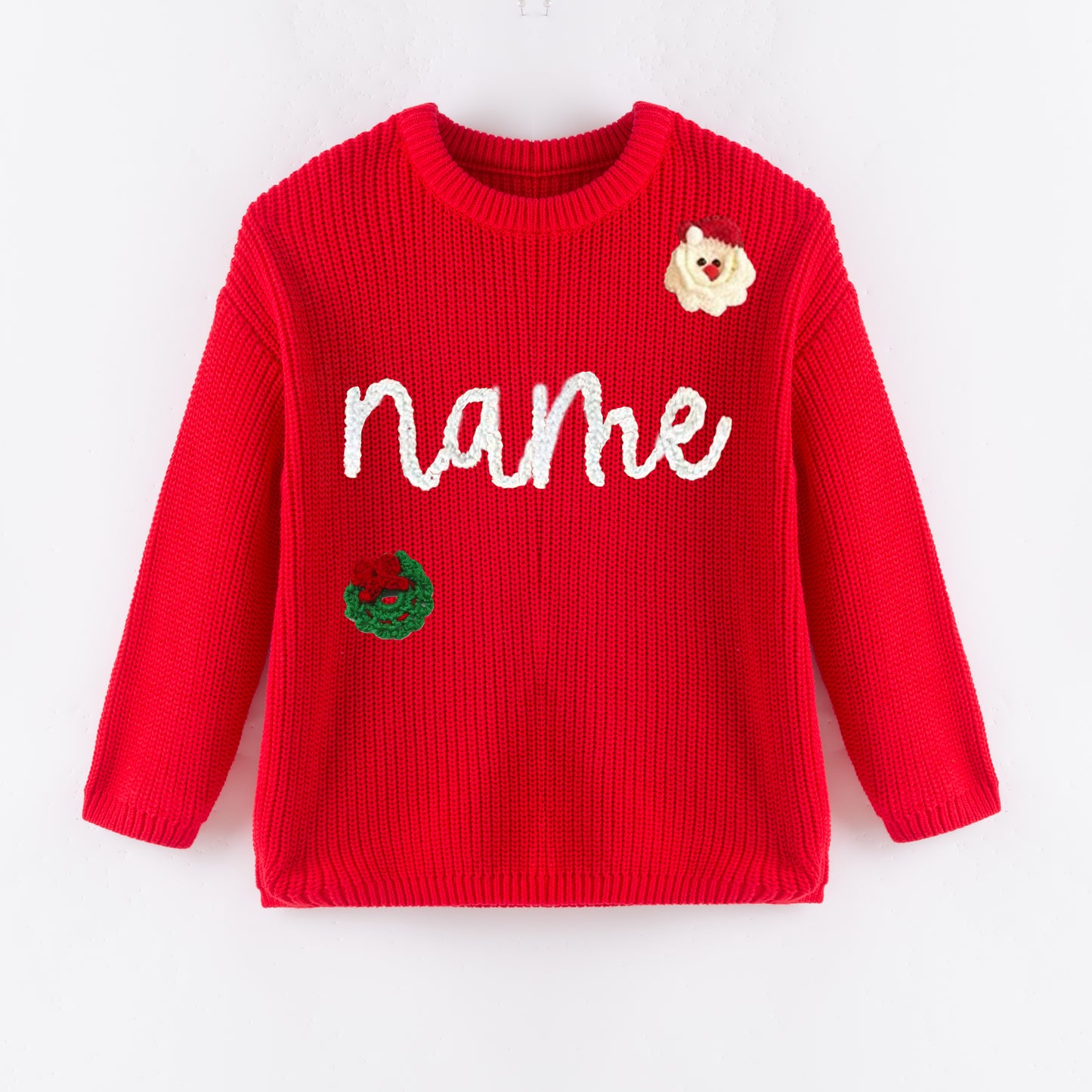 Cozy Oversize Custom Name Santa  Embroidered Red Sweaters – Festive for Winter