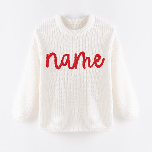 Cozy Oversize Custom Name Embroidered White Sweaters – Festive & Fun for Winter