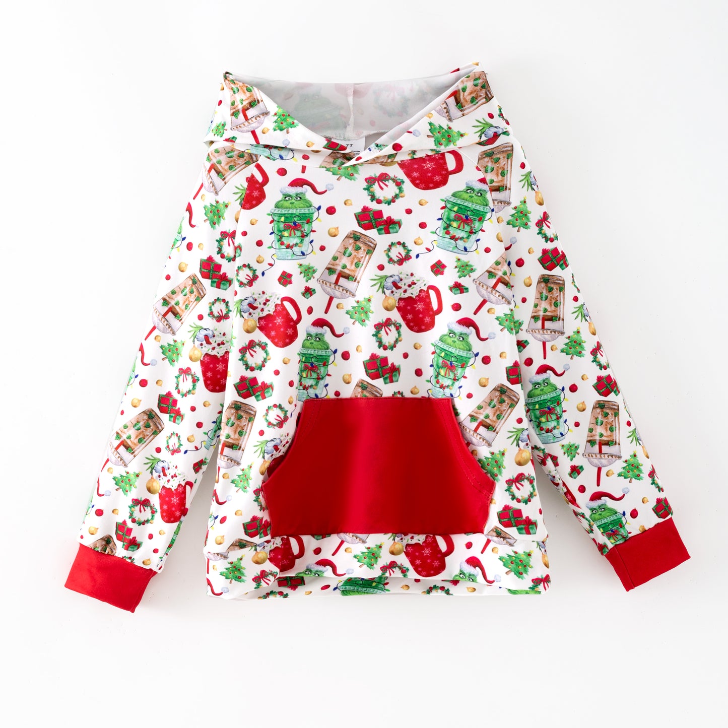 Girls Christmas Grinch Print Soft Pocket Milk Silk Hoodies