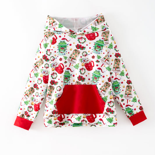 Girls Christmas Grinch Print Soft Pocket Milk Silk Hoodies