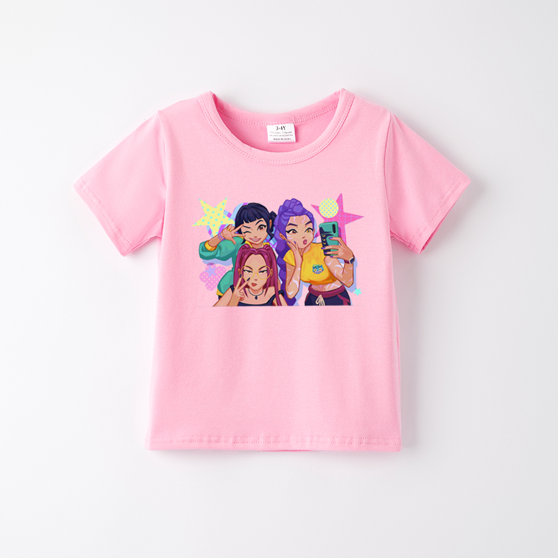 Kids Fashion Kpop Demon Hunters Print Cotton T-shirt