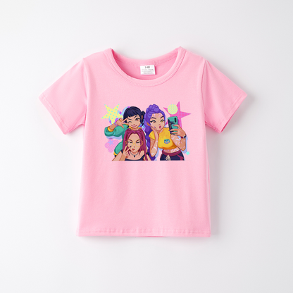 Kids Fashion Kpop Demon Hunters Print Cotton T-shirt