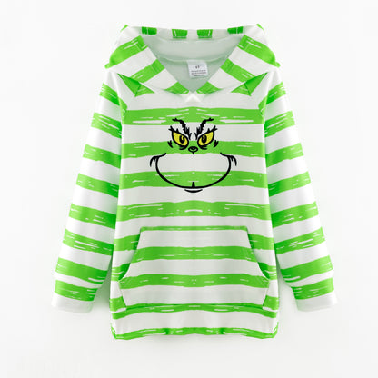 2025 Christmas Grinch Green Stripes Father And Girls Hoodies