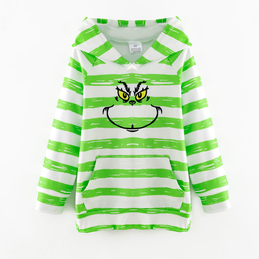 2025 Christmas Grinch Green Stripes Father And Girls Hoodies