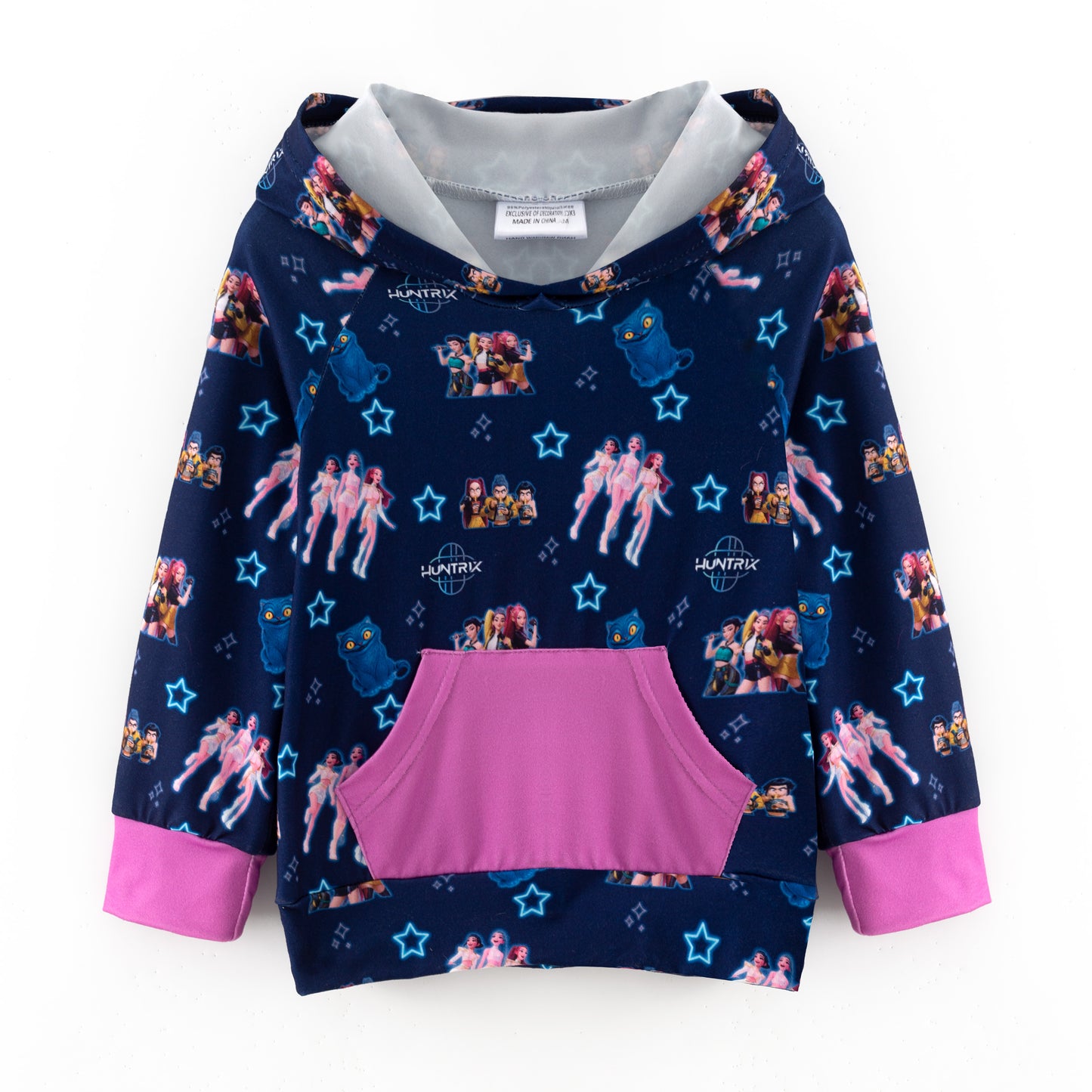 2025 Fall Girls Hot Pink Kpop Demon Hunter Printed Pocket Hoodie