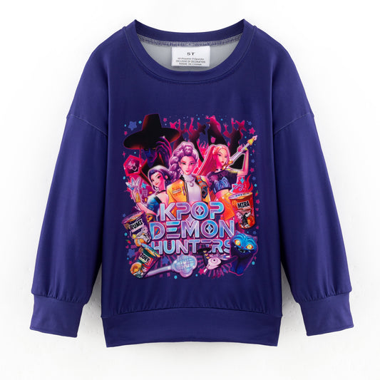 2025 Fall Girls Navy Kpop Demon Hunter Printed Sweatshirt