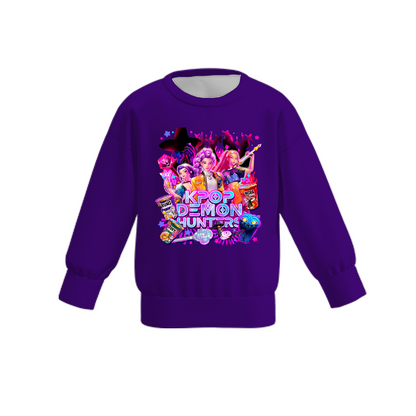Girls Fall Kpop Demon Hunters Cartoon Print Milk Silk Sweatshirts