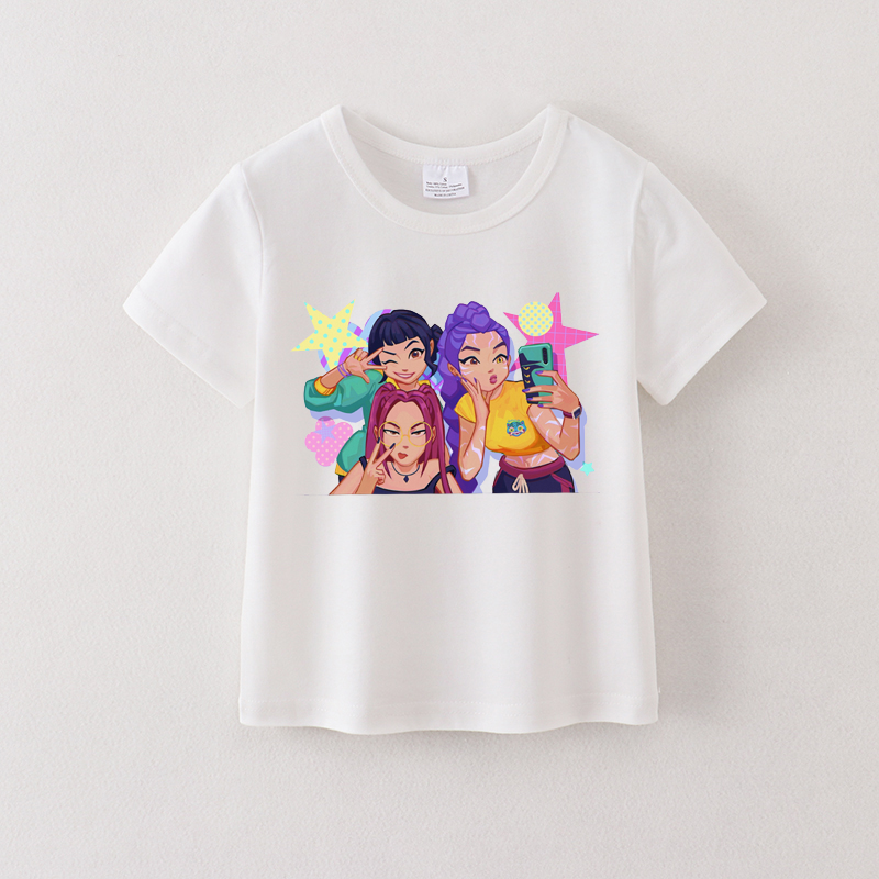Kids Fashion Kpop Demon Hunters Print Cotton T-shirt