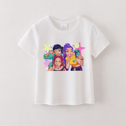 Kids Fashion Kpop Demon Hunters Print Cotton T-shirt
