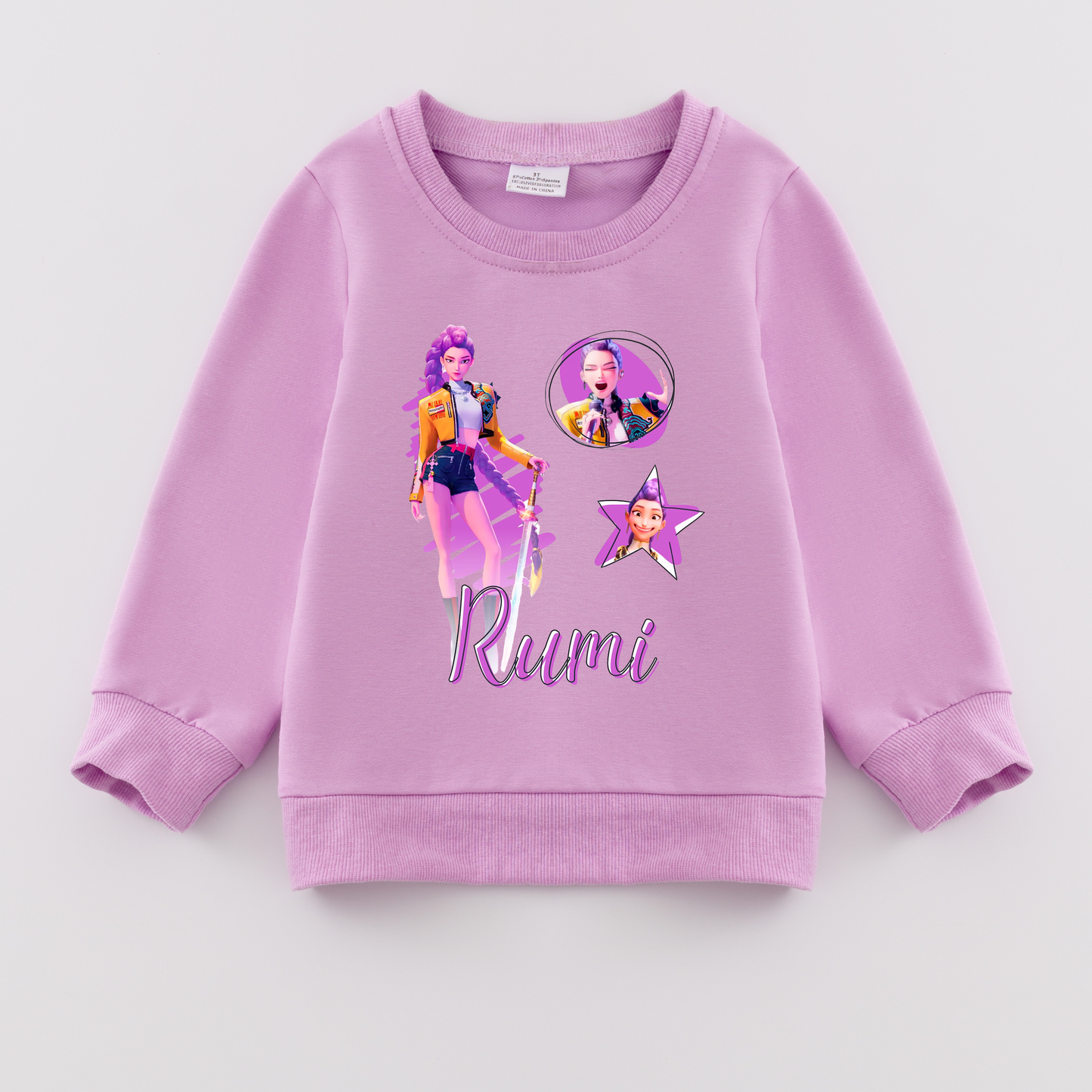 2026 Spring K-pop Demon Hunter Print Purple Cotton Sweatshirts