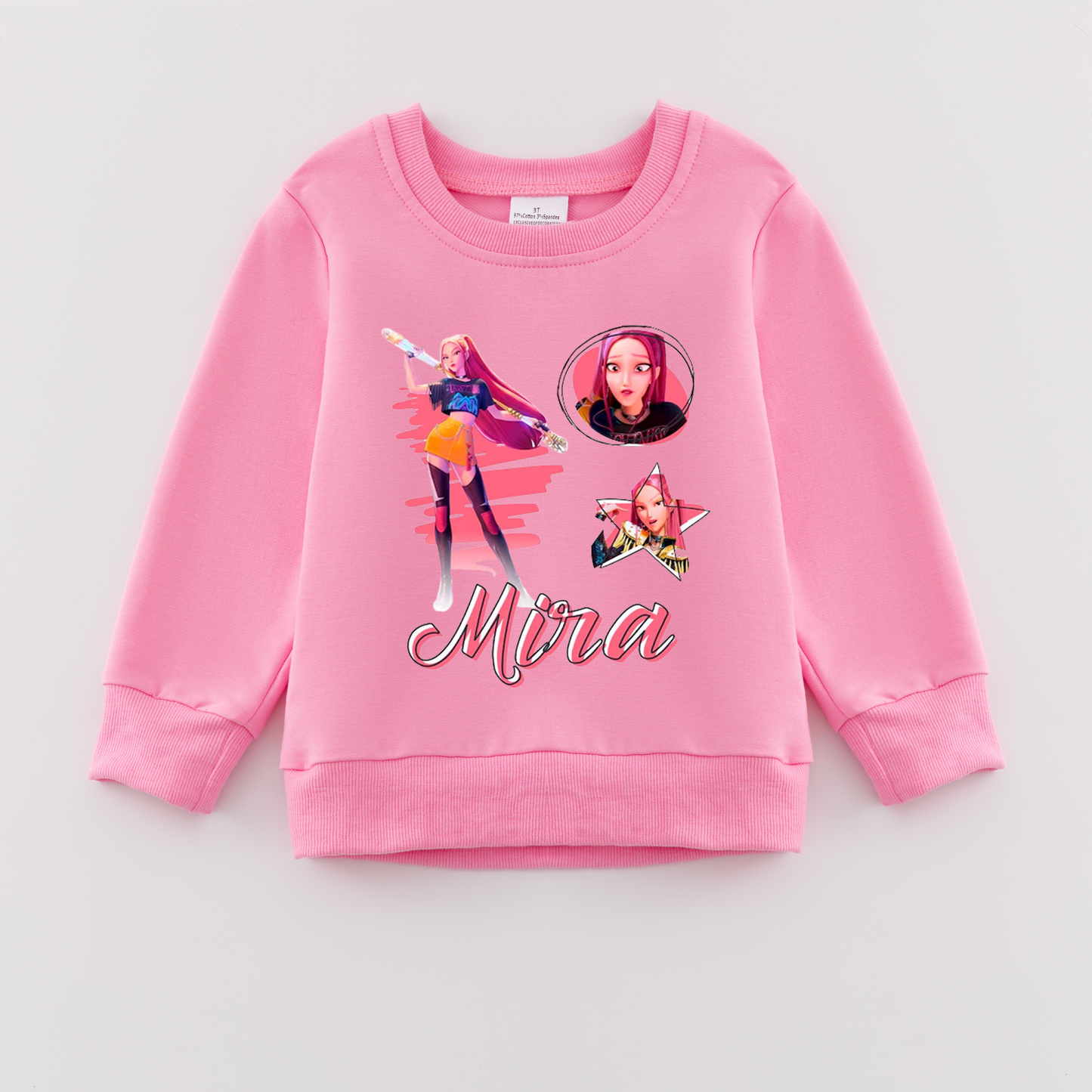2026 Spring K-pop Demon Hunter Print Pink Cotton Sweatshirts
