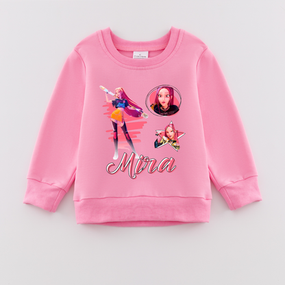 2026 Spring K-pop Demon Hunter Print Pink Cotton Sweatshirts